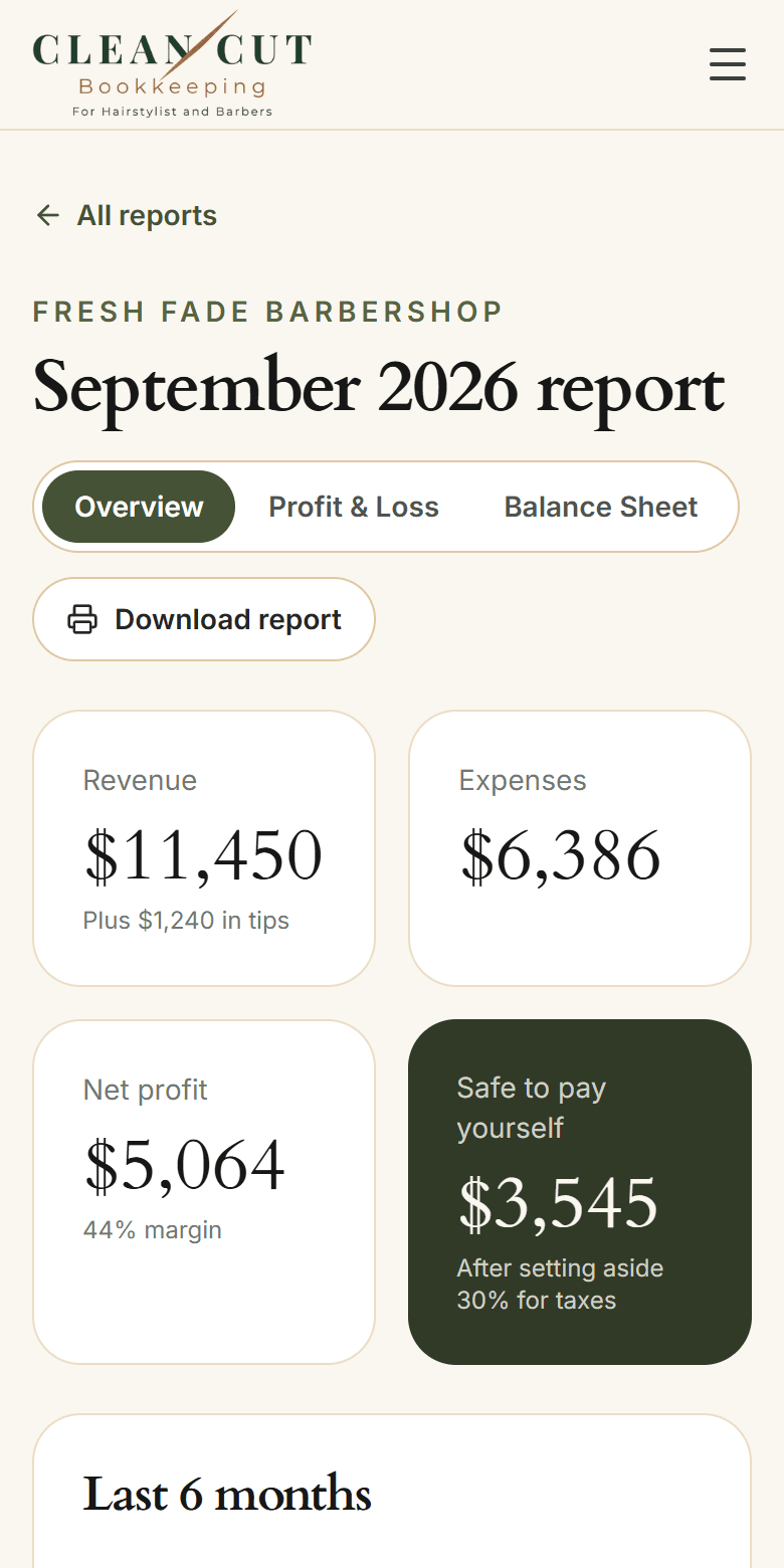 The monthly report in the client portal